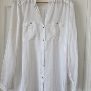 Peter Nygard Elegant White Button-Up Textured Blouse Size 14 New